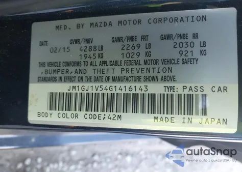 2016 Mazda Mazda6 I Touring z USA, uszkodzony, nr VIN JM1GJ1V54G1416143